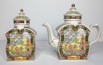 Conjunto de porcelana com belíssimo trabalho chinês para chá  2 peças – Bule  e porta chá