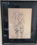 Quadro Desenho  sobre papel  -` CAVALO ` emoldurado com vidro  -  ACID - Assinado ANINHA - 1990 -  Mede:64 x 52   cm 