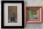 Decorativo - Reprodução de Portal do  Palácio de Alhambra. E natureza morta, óleo sobre tela, assinado e datado de 1996. Maior med. 28x23cm. Menor med. 17x17cm. Medidas totais.