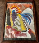 Jean Michel Basquiat - (1960-1988) - Técnica mista sobre cartão. Assinado no C.I.D. Obra med. 43x35cm.  Excelente estado de conservação. Acervo Particular - Rio de Janeiro