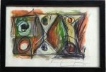 Iberê Camargo - (1914-1994) - "Carretéis".  Técnica mista, guache e pastel sobre papel, assinado e datado de 1981. Obra med. 20,5x30,5cm.