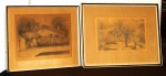 Lote com dois desenhos emoldurados