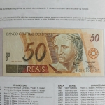 Folder de 50 reais com a Cédula de 50 reais ESCASSA - PRIMEIRA SERIE 0001 FE. 1ª Familia - NUMERAÇÃO BAIXA.