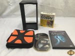 Lote diverso, composto de aplicador de etiquetas para cd, case para dvd, suporte para cd's, etc;