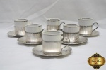 5 xícaras de café em porcelana friso prata com suporte em prata 90.Com 6 suportes e 6 pires