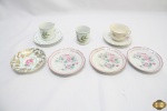 Lote composto de 3 xícaras de café e 6 pires de cafe em porcelanas diversas.