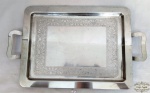 Bandeja  retangular  com alça  aço inox espesso Medida 51cm x 32 cm