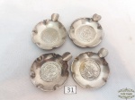 4 cinzeiros  prata 90 peruanos decorados com figuras Maias. Medindo 6cm de diametro.