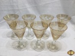 Jogo de 7 taças para vinho em cristal âmbar lapidação trigo. Medindo 15,5cm de altura