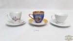 3 xicaras de cafe  em porcelana diversas .Medidas:pires 10cm diâmetro xícara 5cm altura 6cm diâmetro.