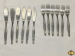 Jogo de 12 talheres de peixe em aço inox Hercules, modelo estrelinha. Sendo 6 garfos e 6 facas.