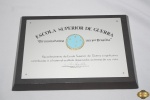 Placa em madeira da Escola Superior de Guerra. Medindo 29,5cm x 21cm.