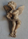 Escultura de parede, Anjo Músico em marmorite, Med.14 cm