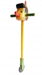 Brinquedo de pinóquio com rodinha, todo confeccionado em madeira ricamente policromada. Medida 70 cm de comprimento total.