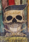 Placa de madeira para fixar na parede com pintura de BARBER SHOP. Medida 35x25cm. Lote sem uso e na embalagem original.