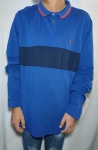 RICHARDS - Camisa masculina polo em malha, no tom azul, cim larga listra marinho. Gola com listras vermelhas. Tam.: 4. Pouco uso ou nenhum uso.