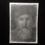 Antigo auto retrato desenhado à Carvão . Artista desconhecido. Exemplar em bom estado de conservação. Dimensões: 41 cm x 29 cm.