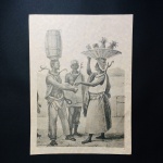 Antiga litogravura de coleção  nº5 em papel vegetal, possivelmente séc 19, representando cenas do Cotidiano  "Brasil colônia". Exemplar com marcas do tempo. Dimensões: 40 cm x 29,5 cm.