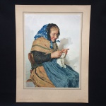 ALBERT ANKER - "STRICKENDE GROSSMUTTER" Antiga gravura sobre cartão, medindo 31,5 cm x 23 cm. Exemplar de coleção e em excelente estado. Dimensões totais: 41 cm x 31 cm.