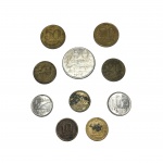 Conjunto com 10 moedas nos valores de 5, 10, 20 e 50 centavos. Moeda mais antiga do ano de 1944.