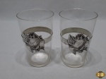Par de copos em cristal com brasão em prata 90 WMF, gravado "Zeca" e "Maricota". Medindo 12cm de altura.