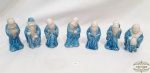 Escultura de 7 Sábios Chines em Porcelana Azul. Medida Maior 10 altura x 3 largura Menor 9 altura x 3 largura