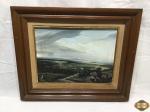 Quadro de óleo sobre tela retratando paisagem assinado A. Ruiz, com moldura em madeira. Medindo a moldura 56cm x 46cm e a tela 38,5cm x 28,5cm.