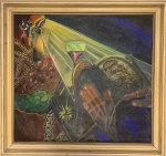 ???? ilegível? - OST, precisa de restauro (rasgo), com dedicatória no verso : "Dr Drummond, Pense que vc sempre estará presente nos traços de minhas mãos...", medindo 93 x 88 cm e 66 x 63 cm.