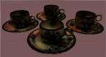 Conjunto contendo 4 xícaras com seus respectivos pires em porcelana oriental para café.