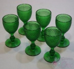 6 Taças Em Vidro Verde Moldado Pontas De Diamante.