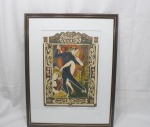 Quadro com gravura de Obsesión Tanguesa, assinado Dora Garaffo, moldura em madeira com vidro frontal. Medindo a moldura 64cm x 49,5cm.