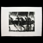 ODAIR MAGALHÃES (Dois Córregos, SP, 1949 – SP, 1991) – `Galope`. Lithografia. Tiragem nº 3/100. Ass. cid. 1985. Titulado. 50 x 70 cm. Pintor, desenhista e gravador. Estuda desenho com Edith Staube em 1969. Na década de 70, estuda história da gravura com Lívio Abramo e forma-se em desenho e artes plásticas pela Faap. Em 1982, viaja para Grécia, onde tem contatos com vários estilos e períodos de arte local. No mesmo ano, visita o British Museum, em Londres, Inglaterra, interessando-se especialmente por antiguidades gregas e romanas, cujo tema expressa nas cerâmicas e gravuras que produz. Em paralelo às artes plásticas, atua como professor de gravura e cerâmica nas Faculdades Integradas Teresa D`Avila, em Santo André, e professor de gravura na Faap. Além disso, é co-fundador do Grupo Movimento e Arte de Teatro da Federação Andreense de Teatro Amador.