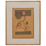 DARCY PENTEADO (São Roque, 1926 - São Paulo, 1987) – `Menino, Papagaio e Sol`. Papel colado s/ eucatex. Ass. cid. 52 x 34 cm. Artista plástico, desenhista, gravador, cenógrafo, figurinista, literato, autor teatral e pioneiro militante dos movimentos LGBT brasileiro.1 Distinguindo-se sempre pelos elegantes desenhos a bico de pena, trabalhou primeiro em publicidade e como figurinista, ilustrando revistas de moda, passando logo a trabalhar em teatro, como figurinista e cenógrafo, tendo participado, na década de 1950, do TBC.[2] Participou de inúmeras exposições, ilustrou livros e foi uma figura presente na cena cultural da cidade de São Paulo entre a década de 1950 e década de 1980, 