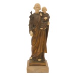 DOMINIQUE ALONSO - "São José". Escultura de bronze com marfim. Assinada. França. Início do séc.  XX. 31 cm (escultura). 2.5 cm (base).