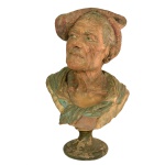 PIETRO TORRIGIANE (Florença, 1472 – 1528). ATRIBUÍDO. Escola Italiana - Escultura em cerâmica policromada representando busto masculino. 51 x 33 cm.