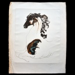 GUILHERME DE FARIA (São Paulo, 1942) – `Cavalo`. Lithografia. Tiragem nº 3/100. Ass cid. 1975. 78 x 63 cm. Papel danificado. Guilherme Caiuby de Faria é um pintor, desenhista e gravador brasileiro. Iniciou sua atividade artística em 1962. O seu tema preferido é o corpo feminino destacando sua sensualidade e erotismo. 
