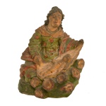 Pieta - Nossa Senhora com Menino Jesus de terracota, policromada. Brasil. Séc. XIX. 8 cm.
