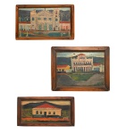 JOÃO TEIXEIRA LEITE (Ubatuba, 1934)  Primitivista, Ubatuba. Casarão. Óleo s/ cartão colado s/ madeira. Ass. cid. 10 x 20 cm.