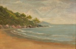 AUTORIA NÃO IDENTIFICADA  "Praia de São Vicente". Óleo s/ tela. 30 x 44 cm.