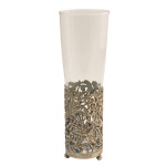 Solifleur com base de prata vazado. Séc. XX. 10 cm (base). 20 cm (copo).