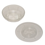 Centro de mesa com `presentoir` em fino cristal francês, ambos com decoração espiralada. 8 x 21 cm (centro de mesa) / 25,5 cm (presentoir).