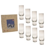 Conjunto de oito copos para long drink em cristal da marca Klubi  Design Harri Koskinen. INTALA  Finland. Acondicionadas na caixa original. 15,5 cm.