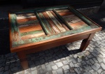 Bela mesa de centro em madeira com policromia. med. 36 x80 x60 cm