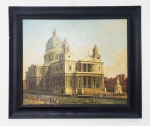 CATEDRAL DE SAINT PAUL EM LONDRES  - SEGUNDO OBRA DE GIOVANNI ANTONIO CANALETTO REALIZADA EM 1754  OST COLADO SOBRE MADEIRA. INGLATERRA, SEC XIX. 60 X 50 CM (SEM A MOLDURA) COM ELA: 76 X 66NOTA: Giovanni Antonio Canal (18 de outubro de 1697 - 19 de abril de 1768),  conhecido como Canaletto , foi um pintor italiano de vistas da cidade ou vedute , de Veneza , Roma e Londres. Ele também pintou visões imaginárias (conhecidas como capricci ), embora a demarcação em suas obras entre o real e o imaginário nunca seja muito clara.  Ele foi ainda um importante gravador, usando a técnica de gravação . No período de 1746 a 1756, ele trabalhou na Inglaterra, onde pintou muitas vistas de Londres e outros locais, incluindo o Warwick Castle e o Alnwick Castle .  Ele obteve grande sucesso na Inglaterra, graças ao comerciante e conhecedor britânico Joseph "Consul" Smith , cuja grande coleção de obras de Canaletto foi vendida ao rei George III em 1762.  