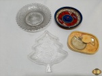 Lote composto de 3 petisqueiras e 1 descanso para saco de chá. Medindo a petisqueira na forma de árvore de natal 19,5cm x 17cm.