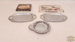 Lote 3 Peças sendo 2 Bandejas e 1 Petisqueira em Formato de Concha aco inox.Medidas: bandeja 23 cm de comprimento 14 cm de largura , 12 cm de diâmetro porta biscoito.