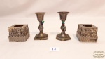 Lote de 4 castiçais  com origem Judaica, metal prateado decorado .Medidas: maior 8 cm de altura menor 4 cm de altura.