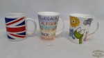 Lote com 3 caneca  Diversas., em porcelana . Medidas: menor 10cm de altura , maior 12cm de altura.