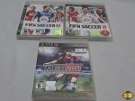 Lote composto de 3 jogos de Playstation 3. Composto de Fica 10 e 11 e Pro Evolution Soccer 2011.