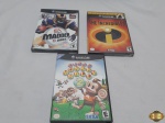 Lote composto de 3 jogos de GameCube. Composto de Os Incríveis, Madden NFL 2003 e Super Monkey Ball 2.